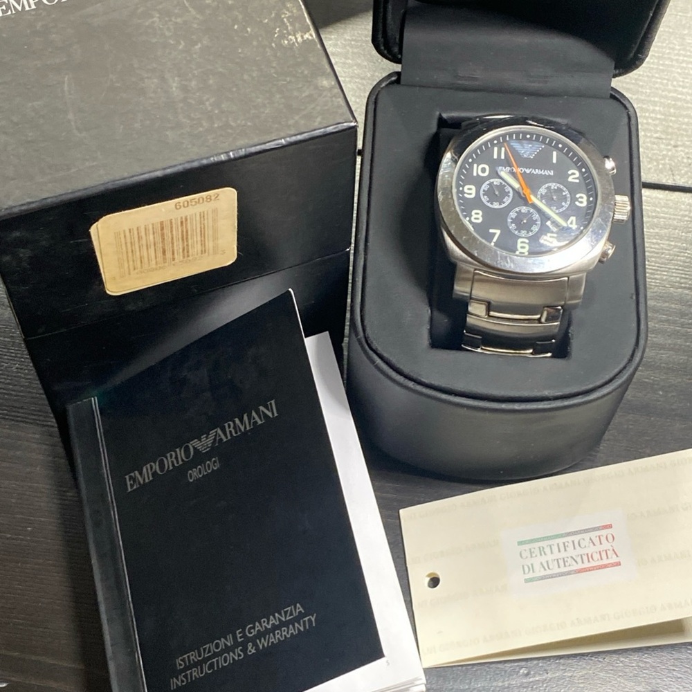 Emporio Armani Silver Watch with Black and White Dial